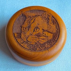 Vintage Laz-Art Laser Cut Etched wood Lidded Jewelry/Trinket Box w/Cat
